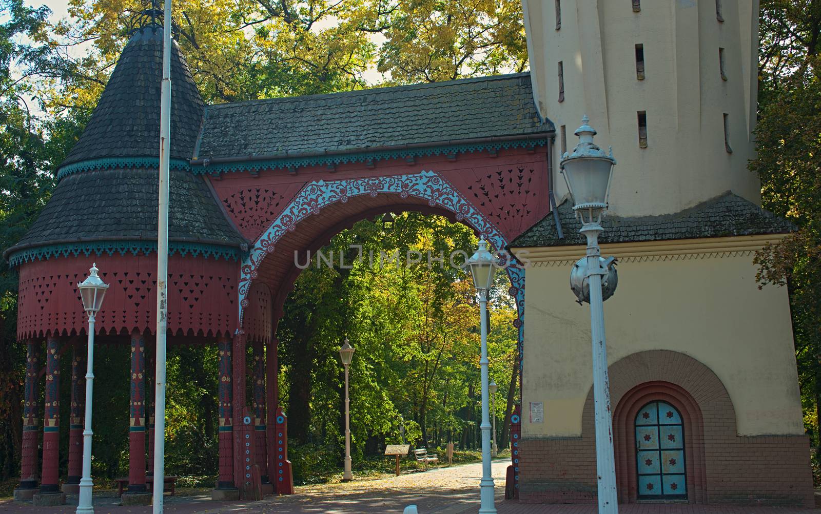 Old vintage decorated park entrance building by sheriffkule