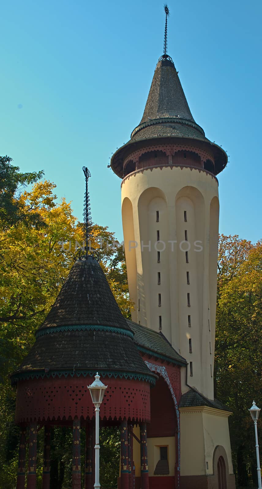 Old vintage decorated park entrance buildings at Palic, Serbia by sheriffkule