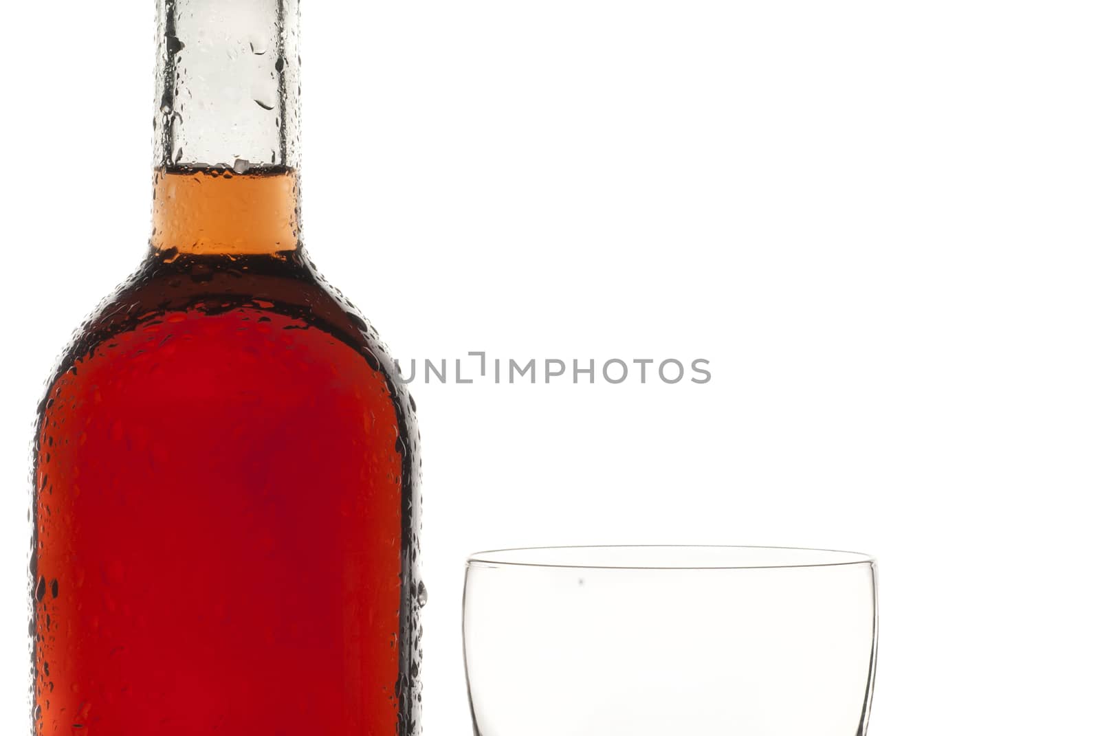 Bottle of wine, glass of wine, backlight, white background, rose wine, wine