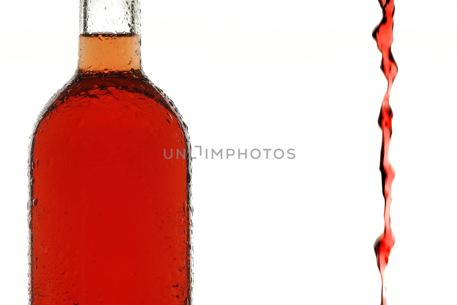 Bottle of wine, backlight, white background, rose wine, wine, liquid
