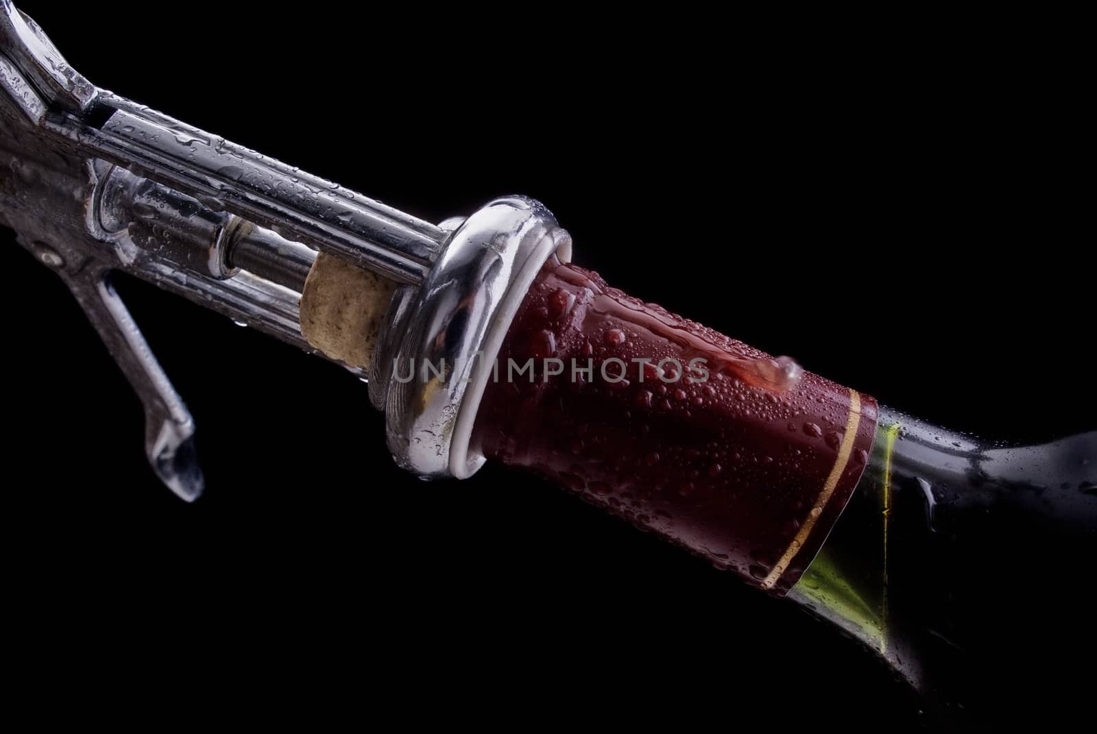 Wine bottle with stopper and corkscrew
