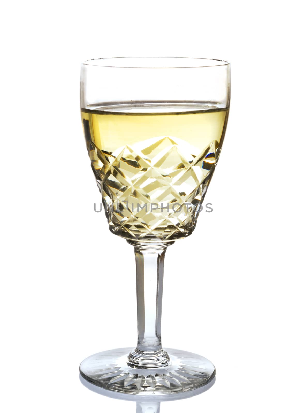 Wine glass, crystal, white wine, white background
