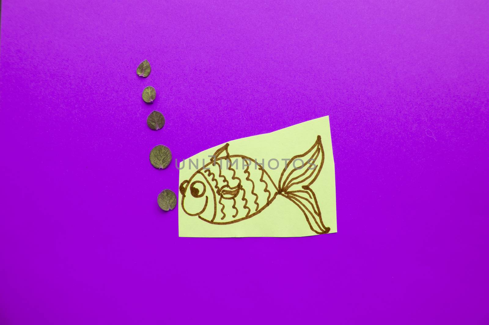 Funny fish with bubbles on purple background, fool's Day by claire_lucia