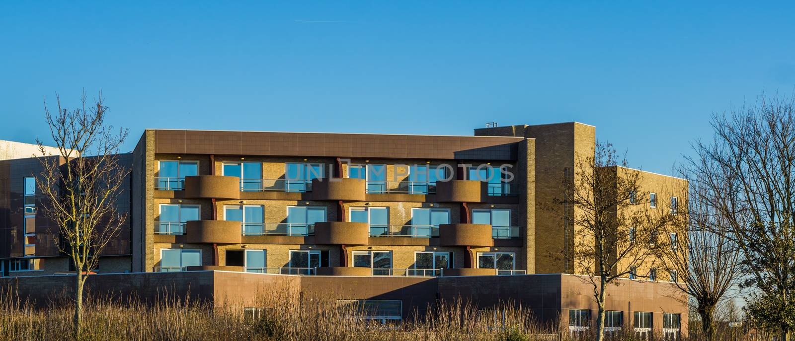 Modern belgian apartment complex, housing in a big city of belgium, flemish architecture