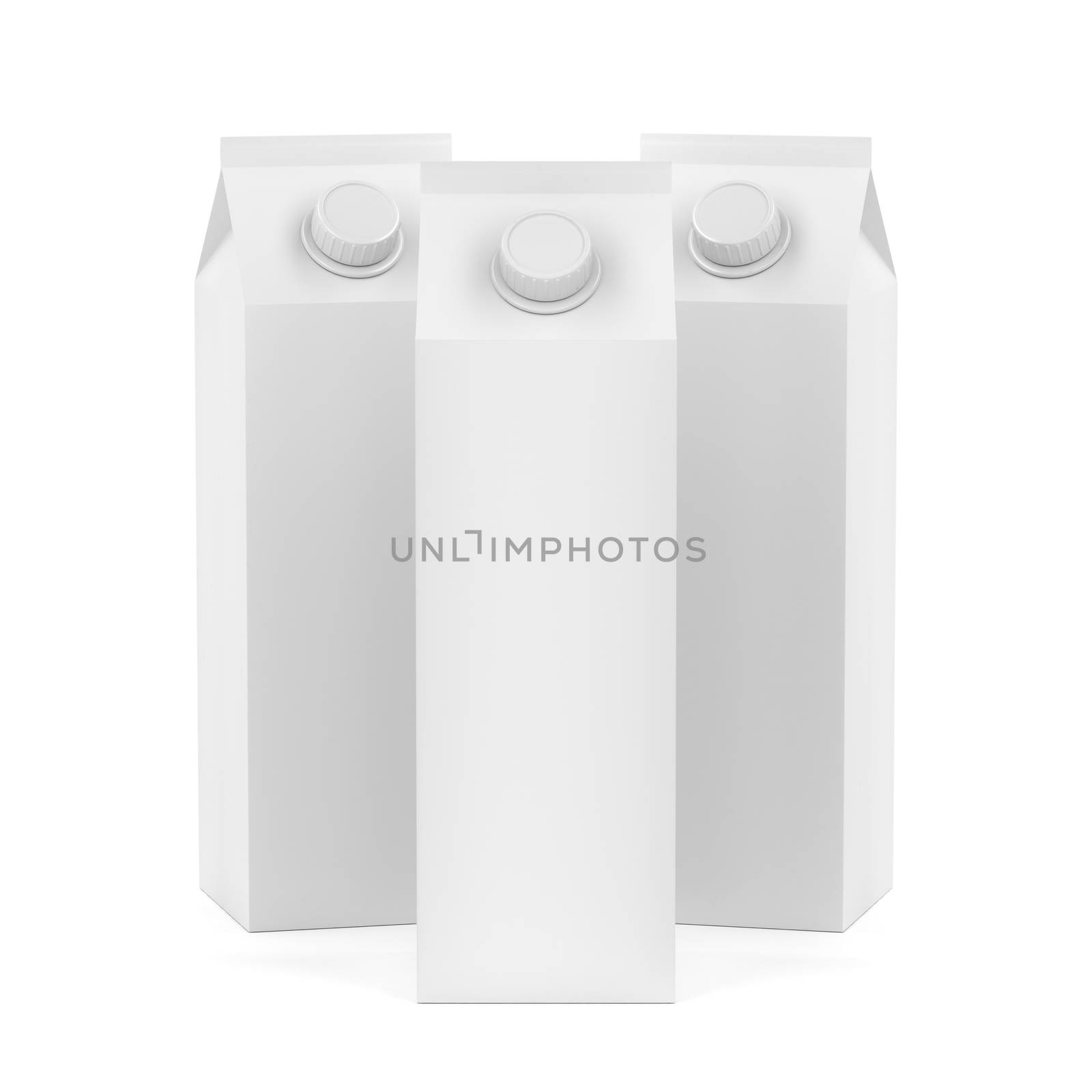 Group of white blank containers for juice or milk