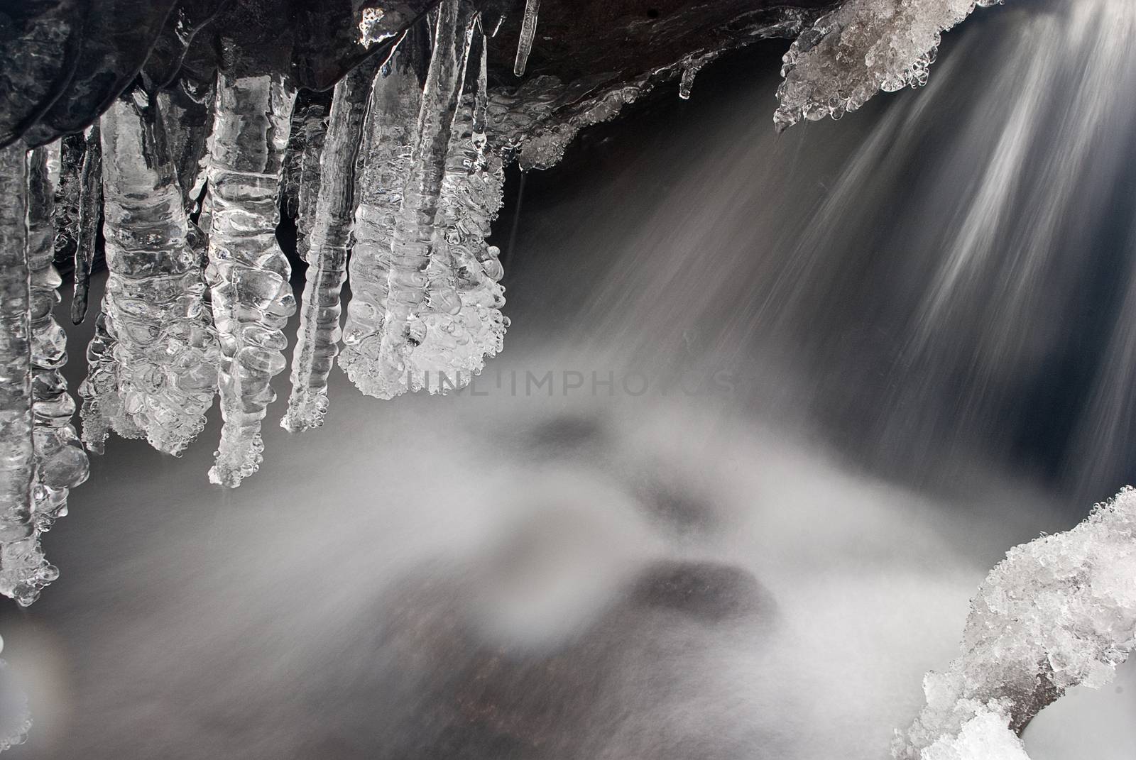 Formations of ice and snow near a river, Cold