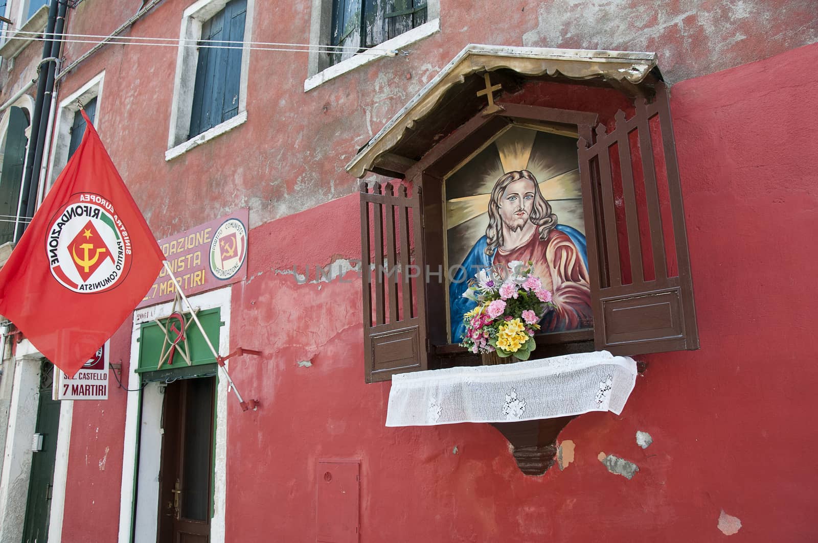 Headquarters of communist party and image of Jesus Christ, Venic by jalonsohu@gmail.com