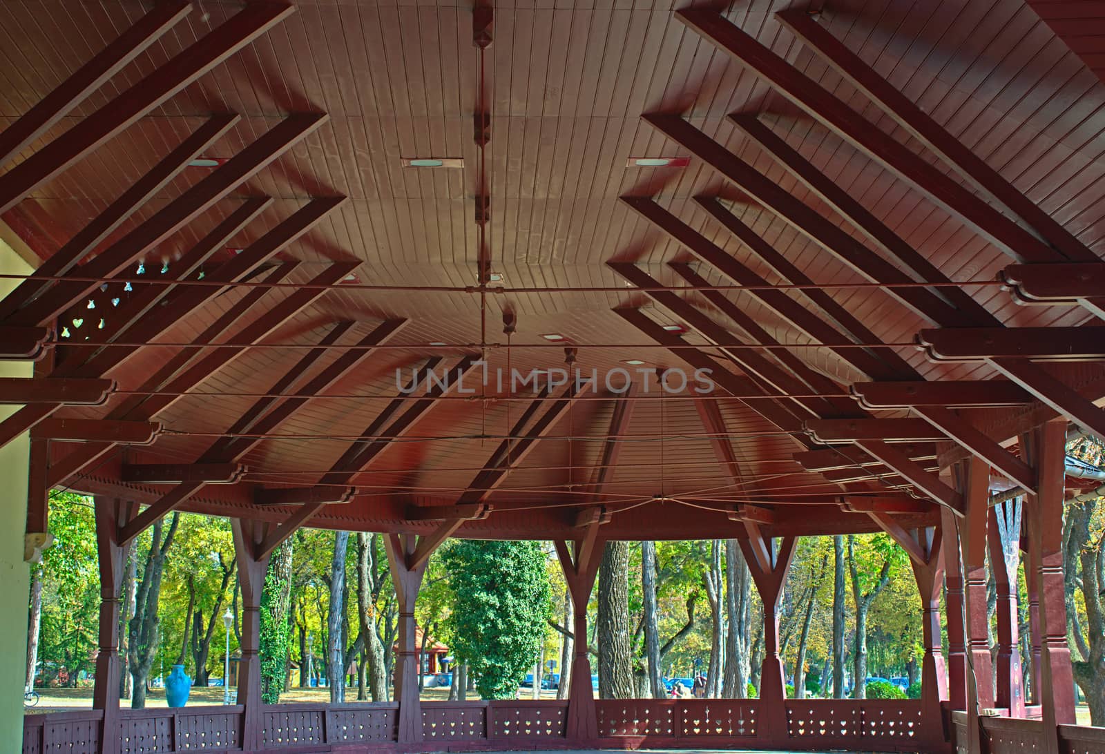 Big brown open wooden dome ceiling