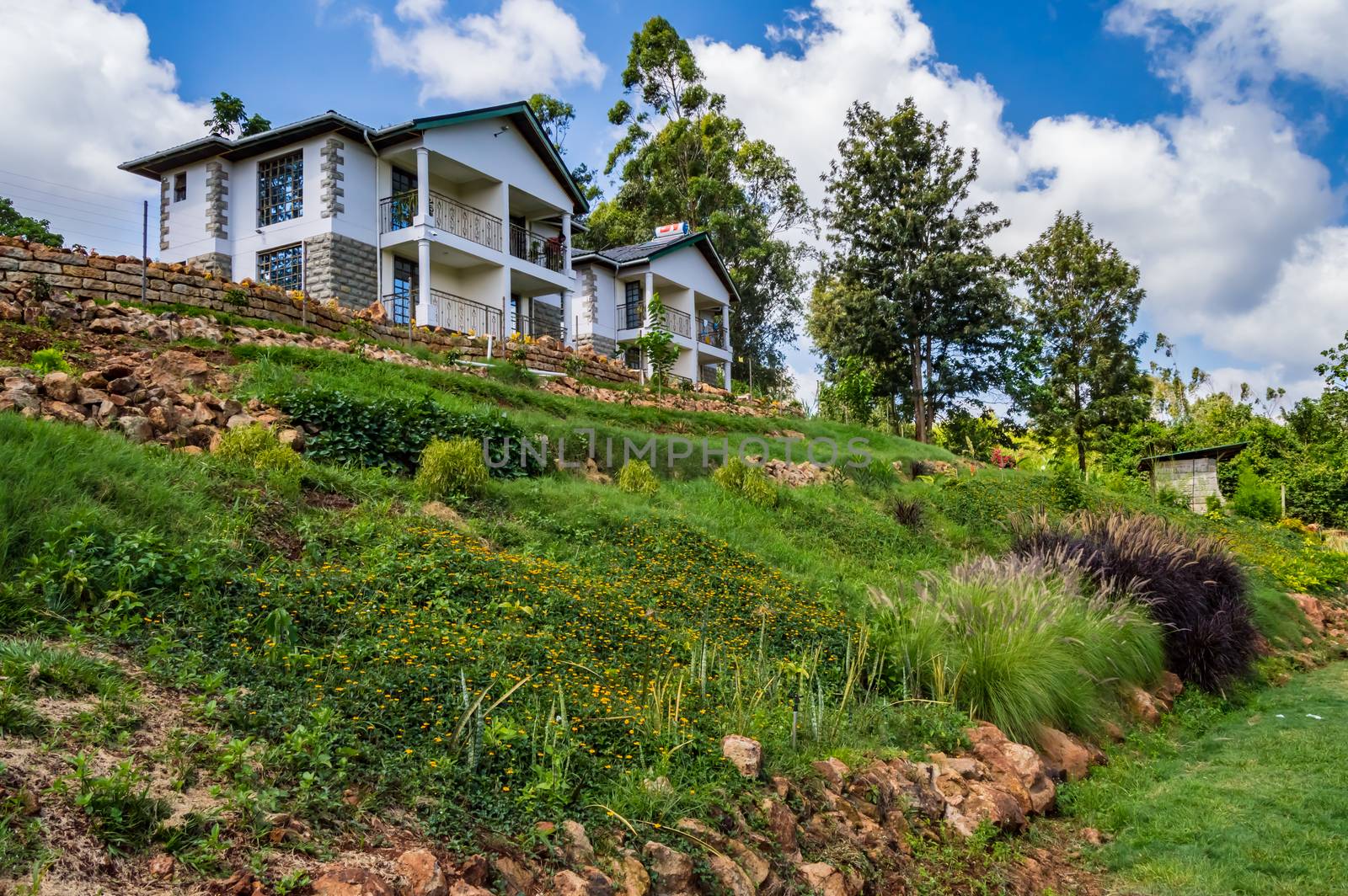 Two African-style bungalows in a country hotel near Thika in central Kenya