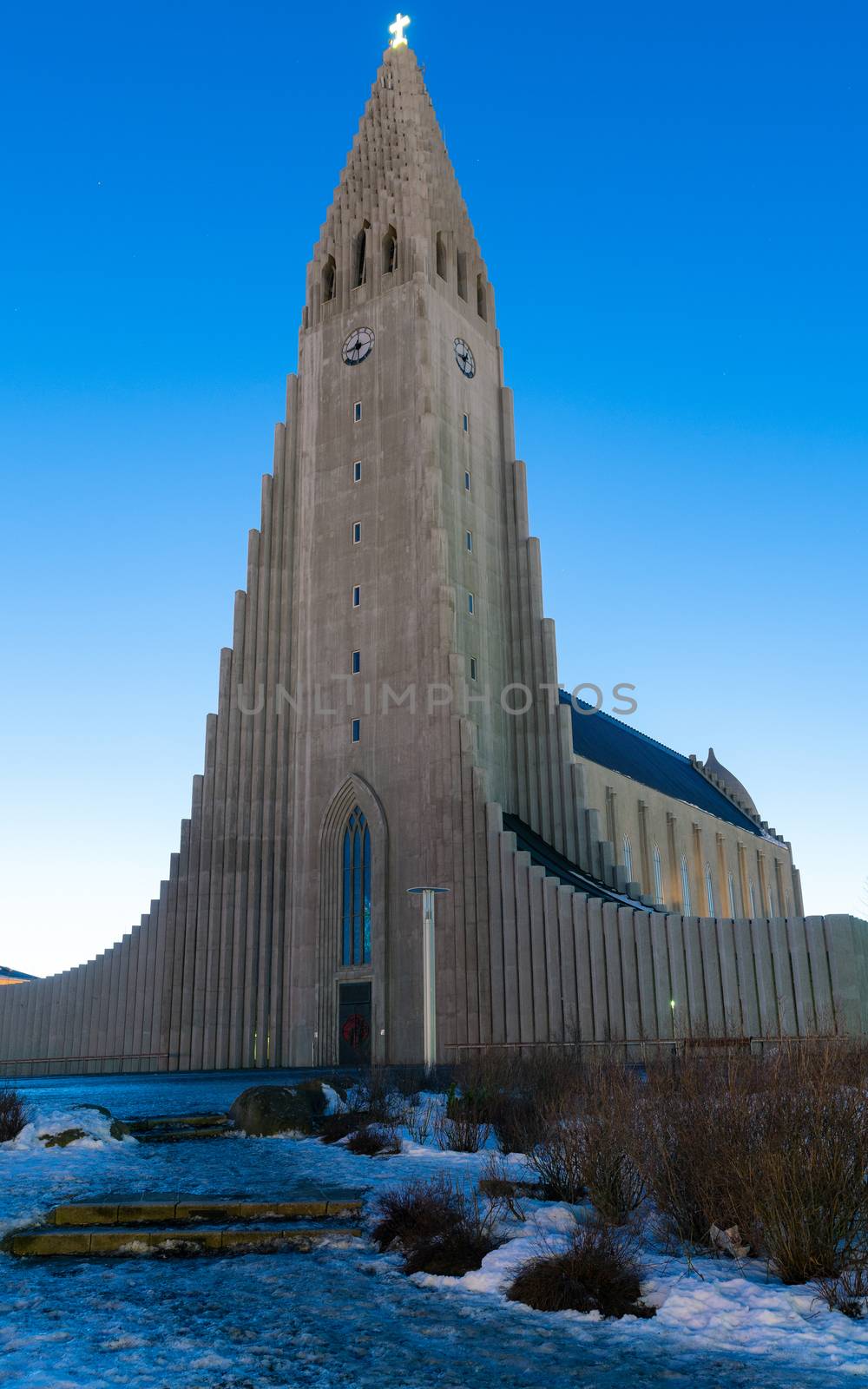 Cathedral of Reykjavik during winter at daybreak, Iceland, Europe