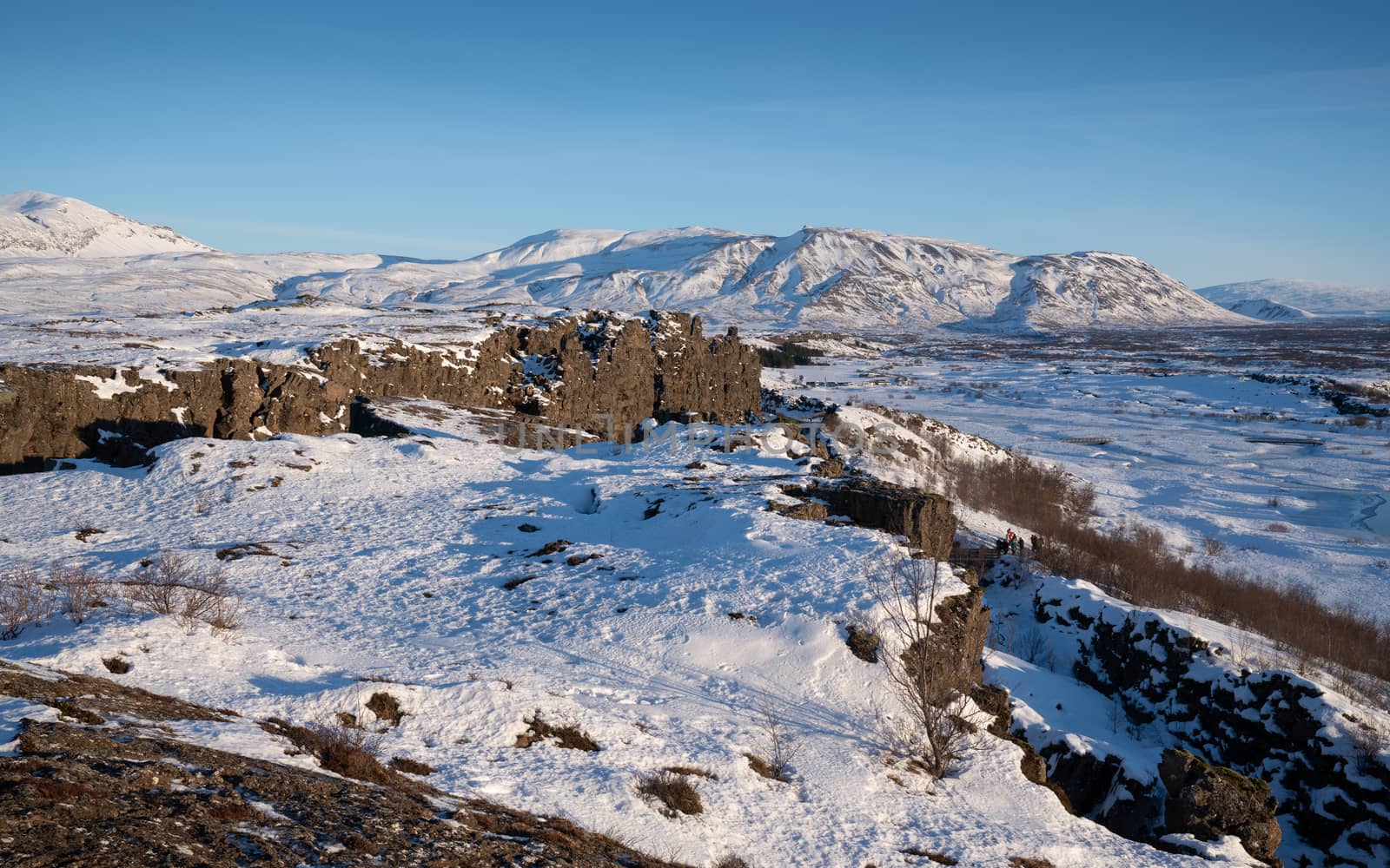 Panoramic image of the beautiful landscape of the Thingvellir National Park during winter, Iceland, Europe