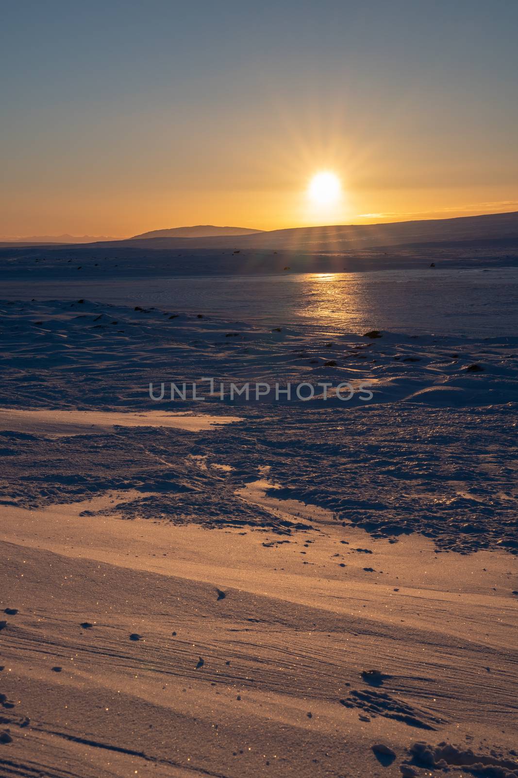 Sunrise on a cold winter day in Iceland, Europe