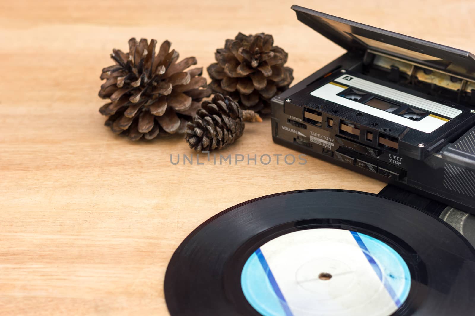 Old gramophone record, Old portable taps player, Cassette, Dry p by SaitanSainam