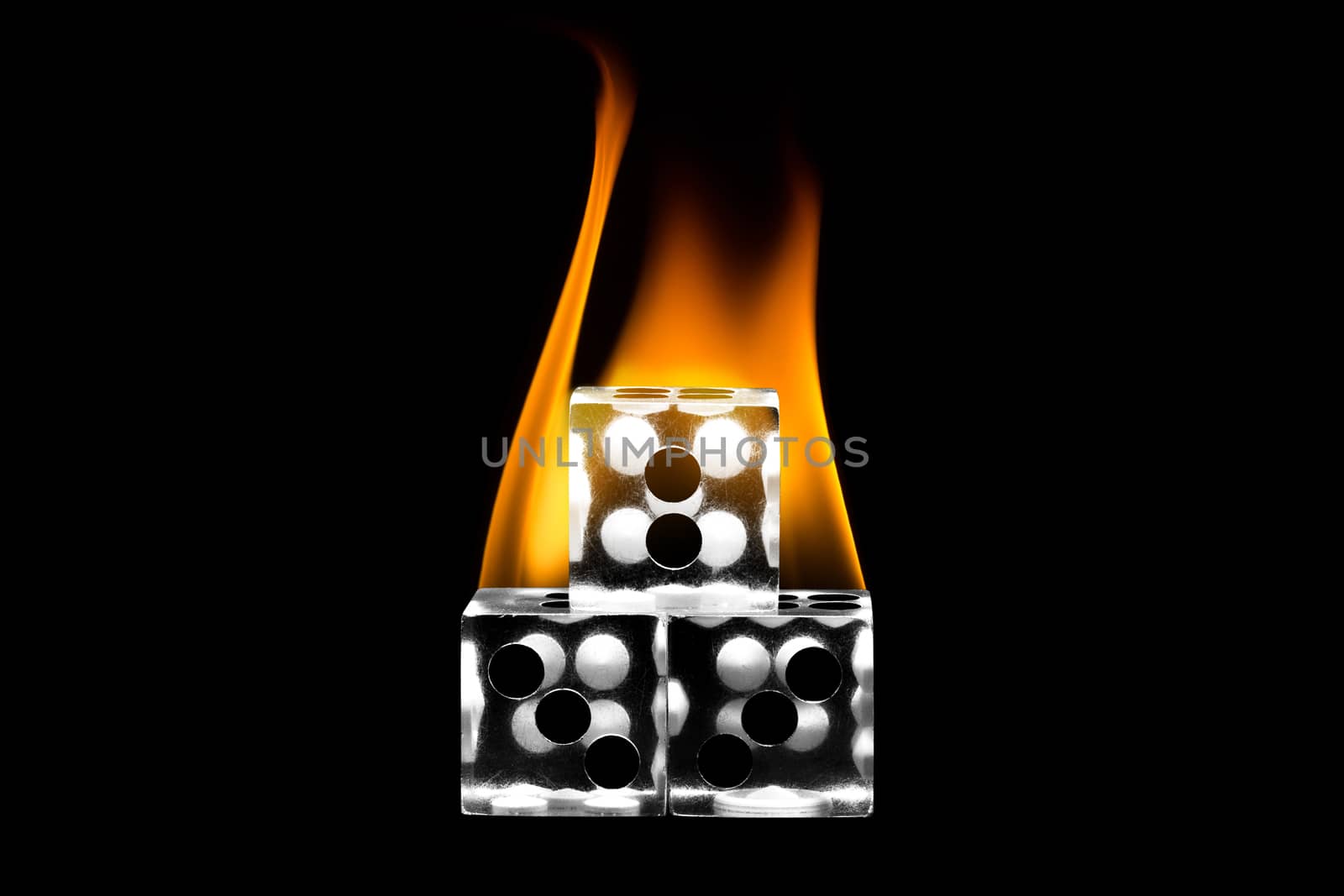 Stacked the fire dice. Dice stacked. Fire on the dice. Clear cube.