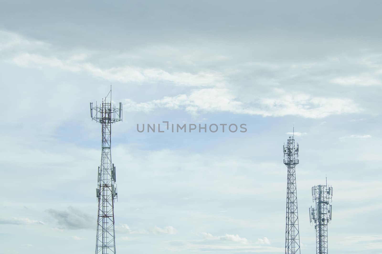 Three mobile phone communication tower transmission  signal