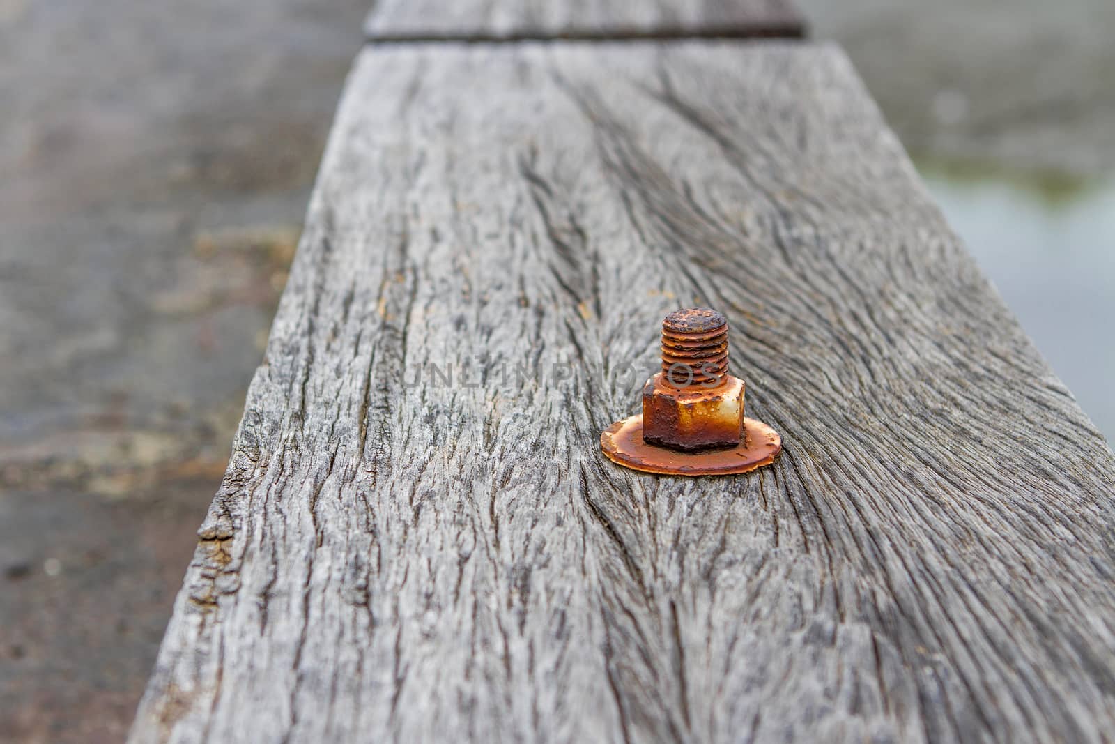 The nut is rust on old wood floor. by TakerWalker