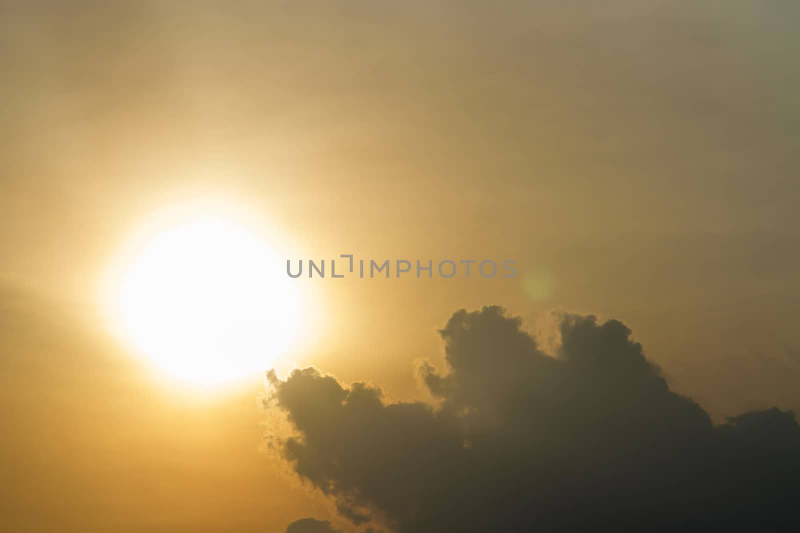 Evening sun with clouds on the sun