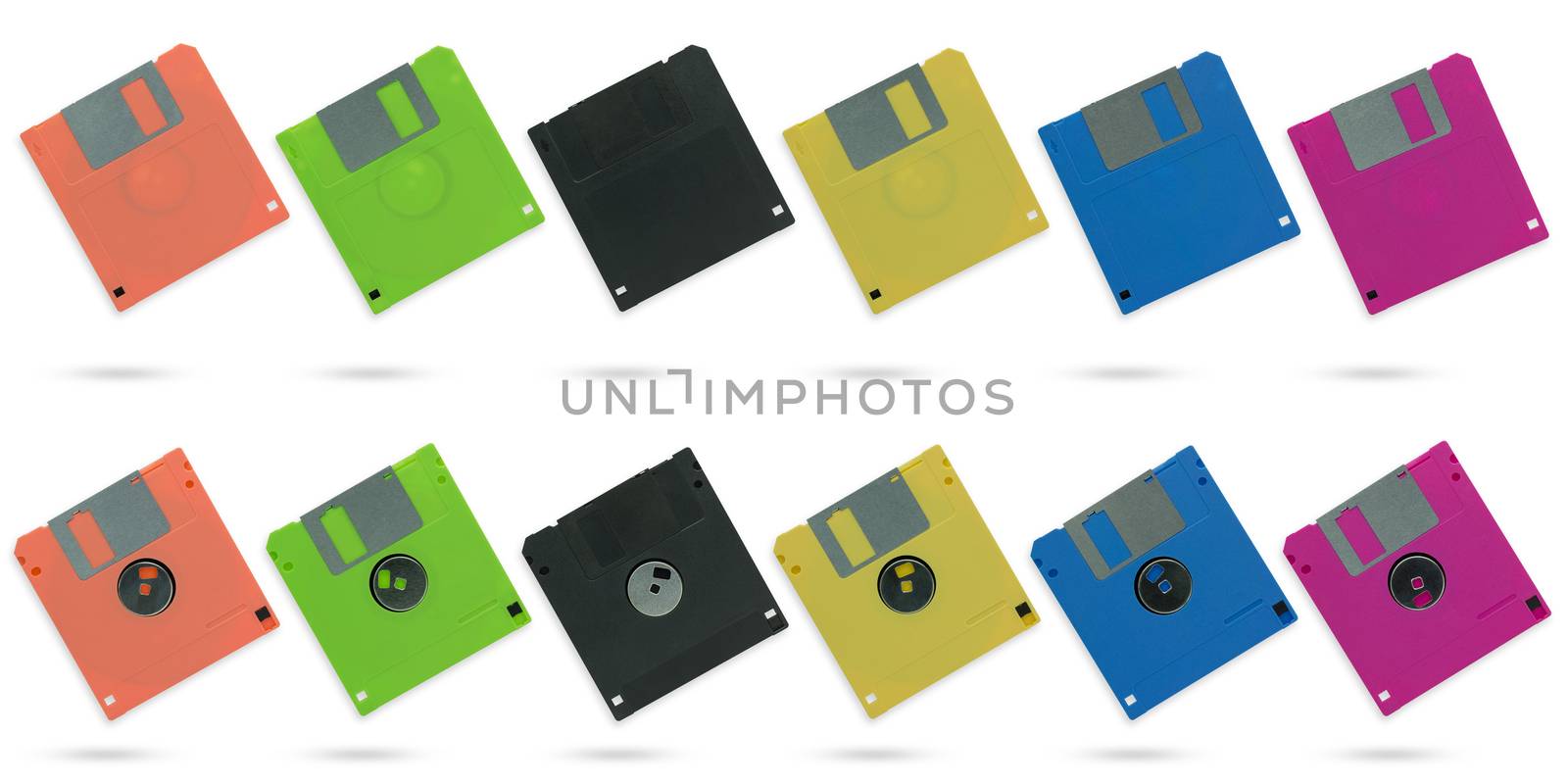 Set of multicolour diskette on isolate white background with cli by SaitanSainam