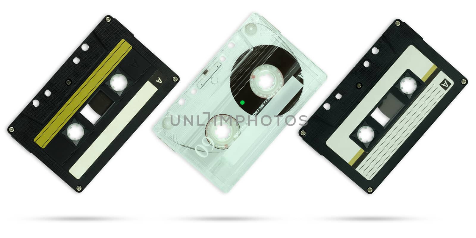 Set of Compact cassette on isolate white background with clippin by SaitanSainam