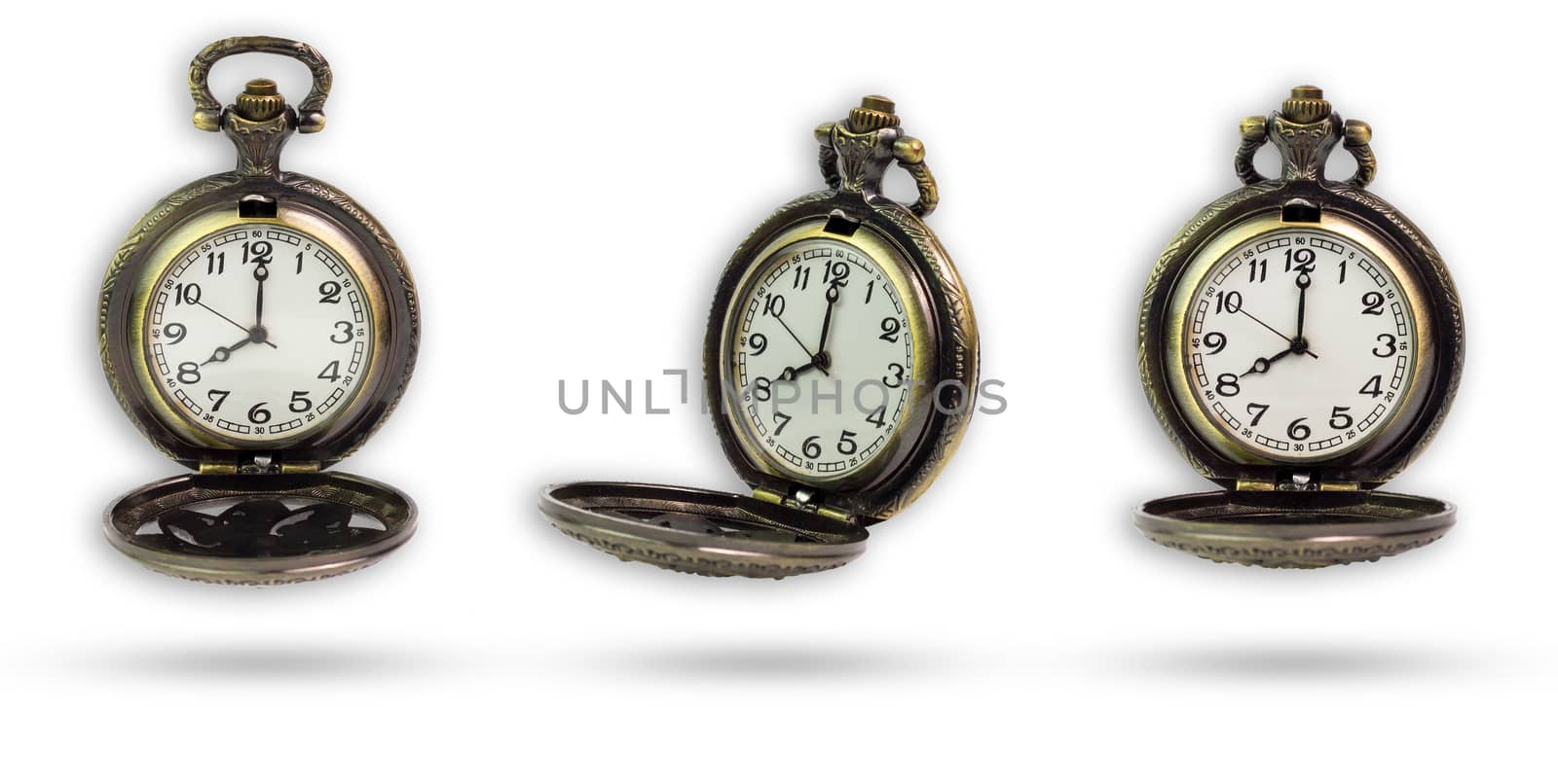 Set of old pocket watch isolated on white background with clipping path.