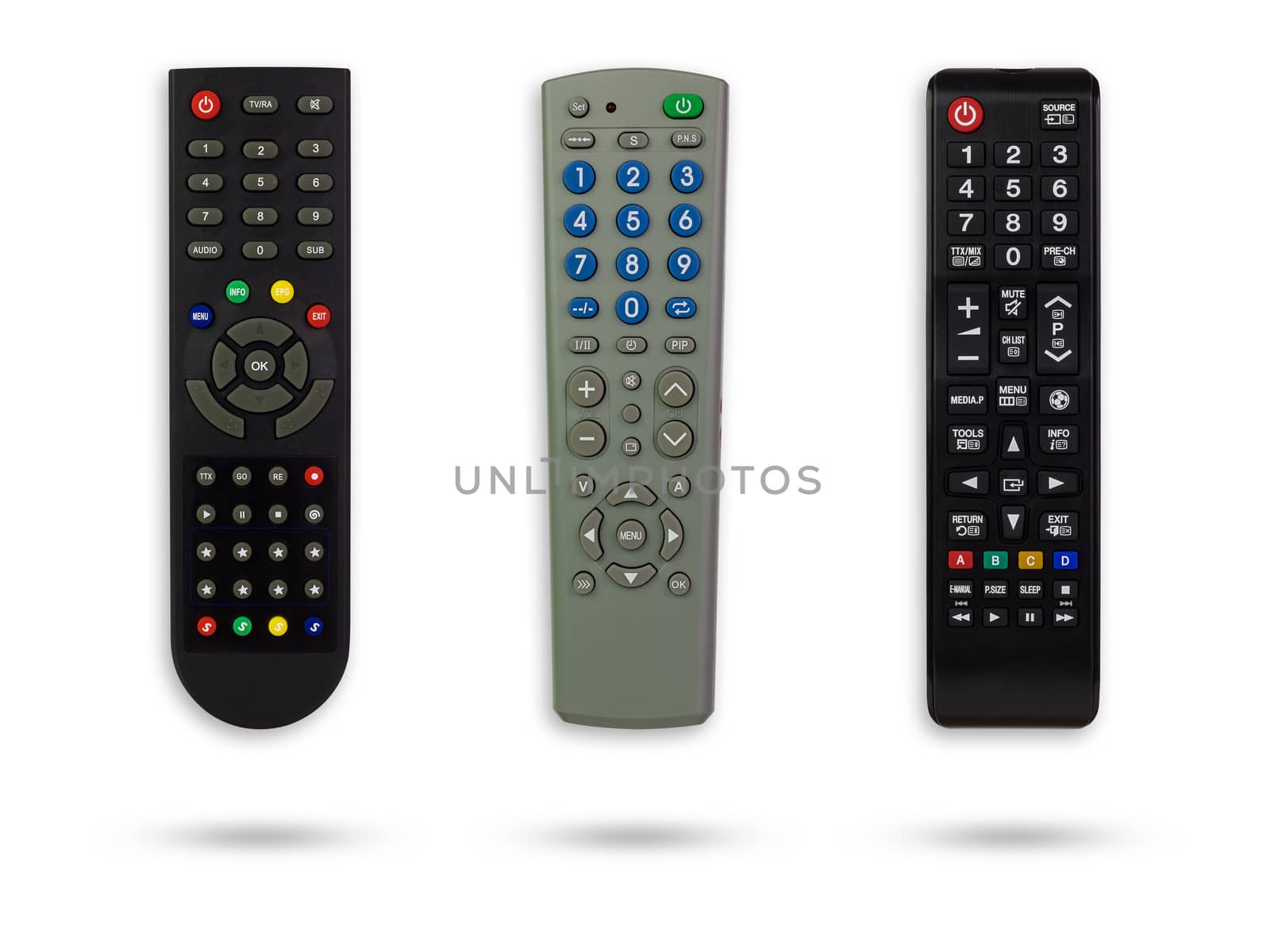Set of television remote on isolate white background with clippi by SaitanSainam