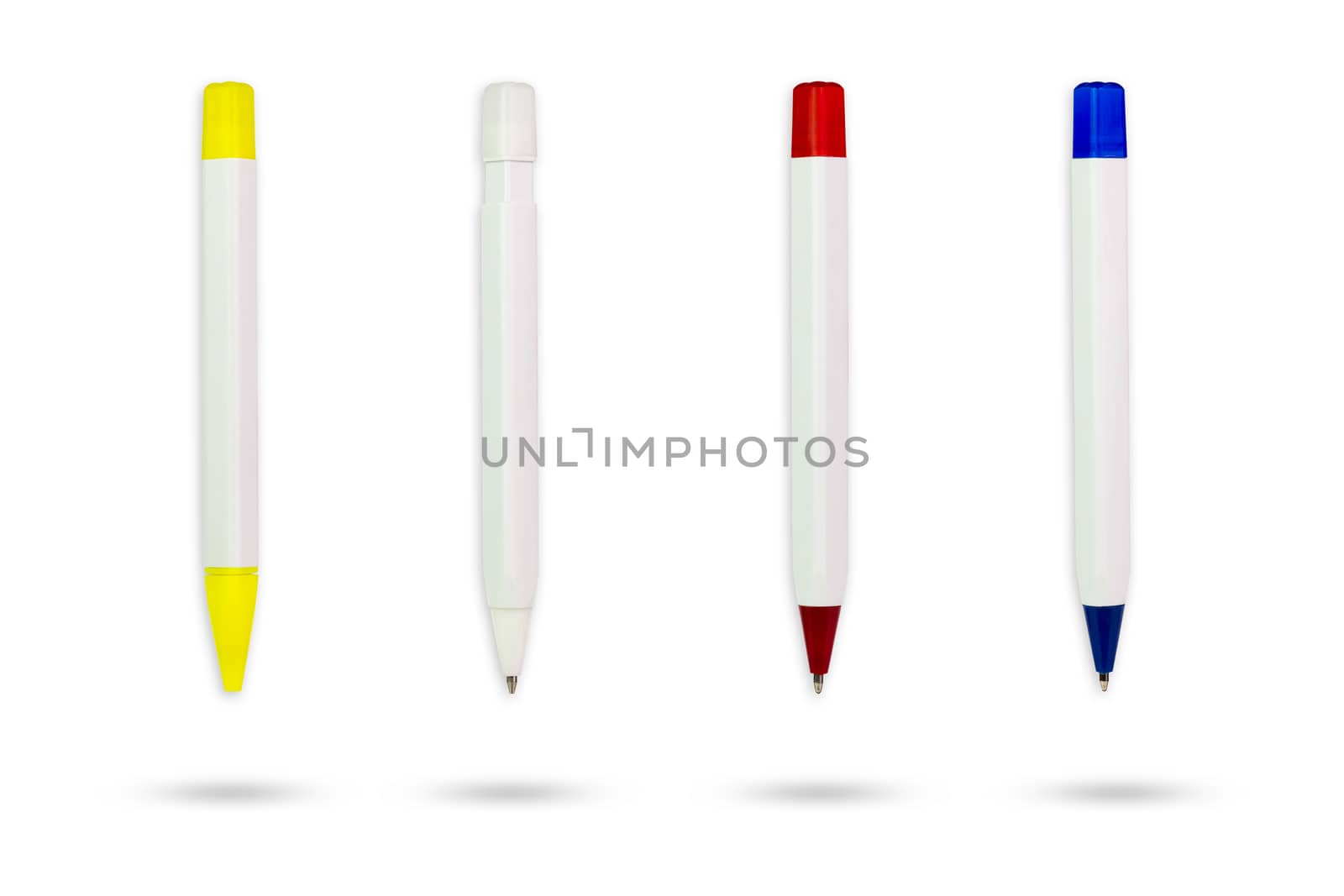 Set of colourful pen on isolate white background with clipping path.