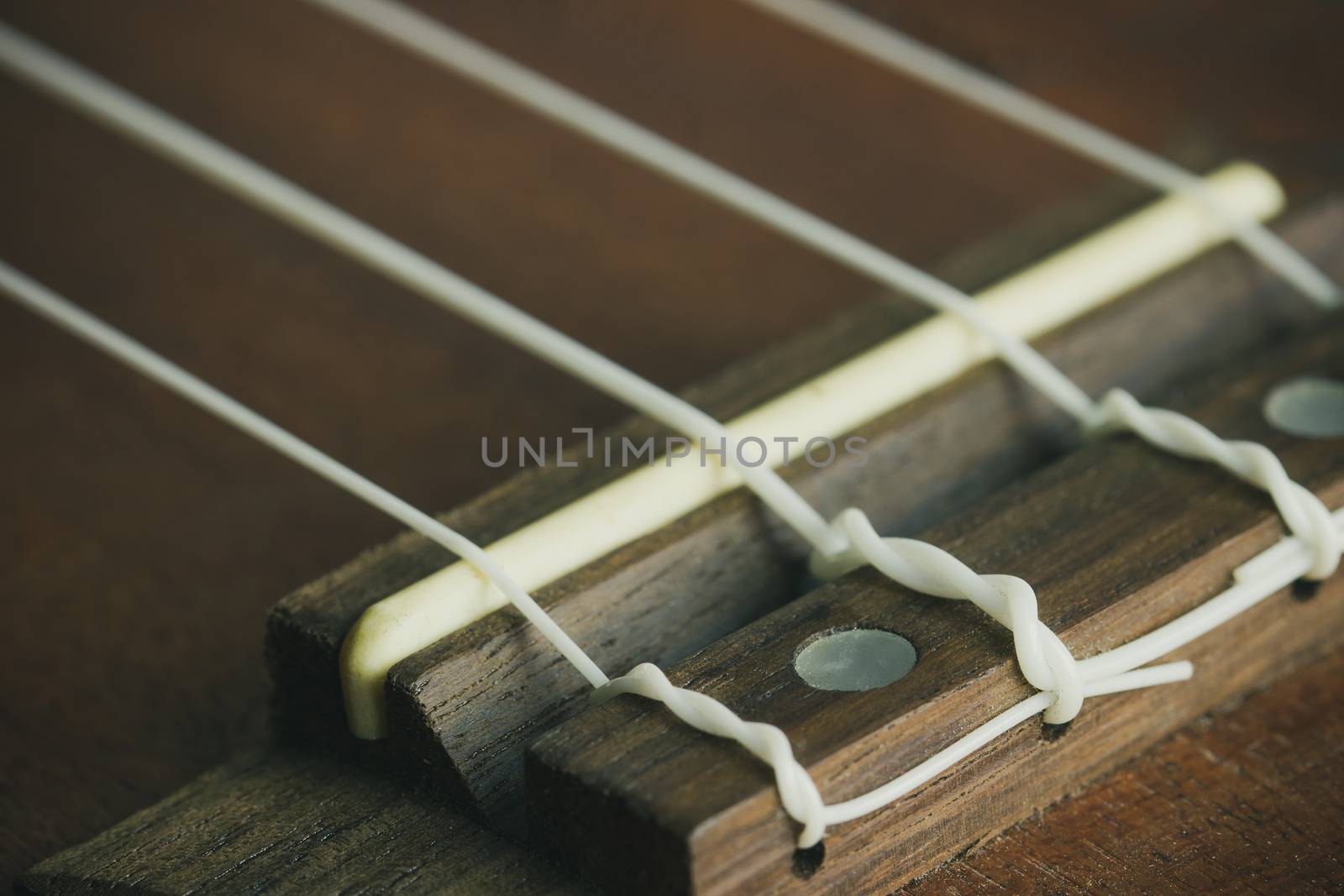 Ukulele bridge saddle and string. Suitable for background music  by SaitanSainam