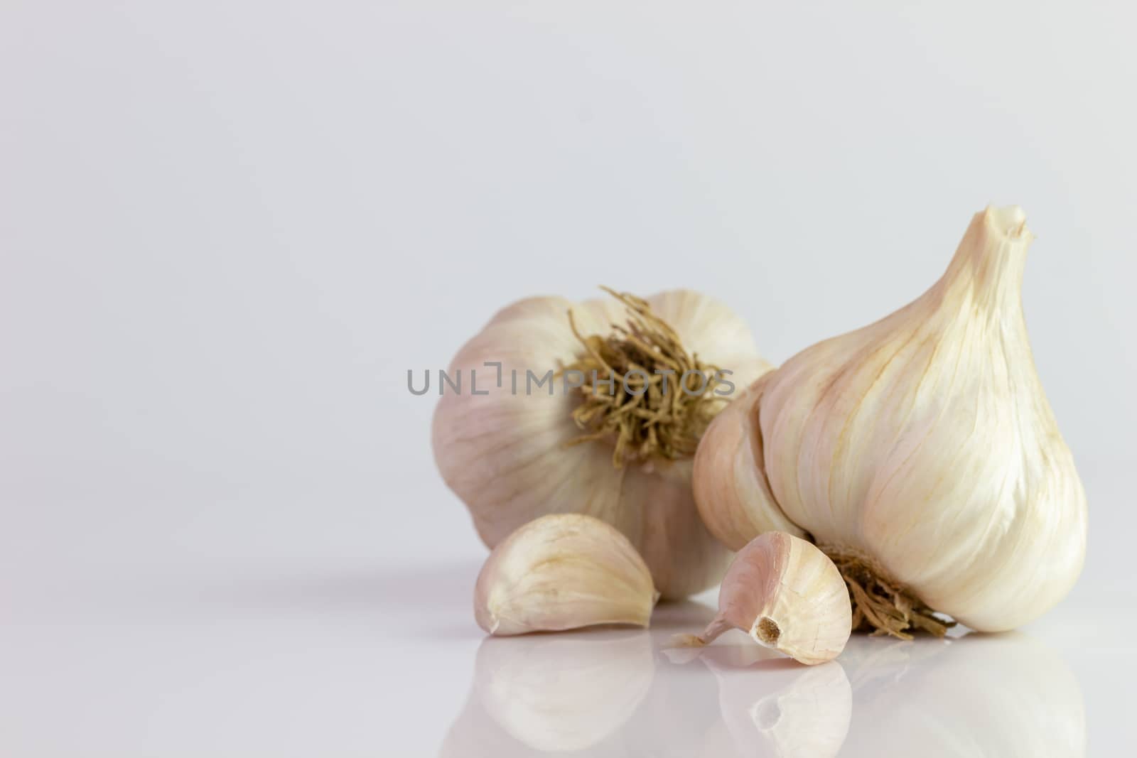 Two garlic on white background. Ingredients for cooking.