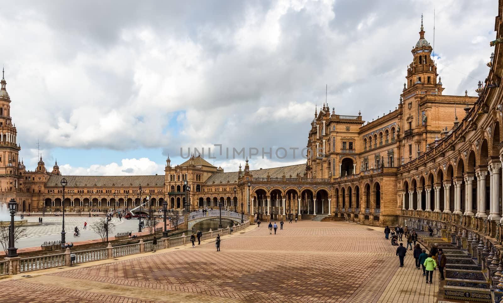 Seville, Spain - July 15, 2017: Seville is the capital of the autonomous community of Andalusia in southern Spain. Streets and sights of the city architecture.