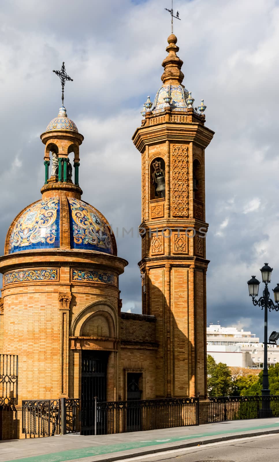 Seville, Spain - July 15, 2017: Seville is the capital of the autonomous community of Andalusia in southern Spain. Streets and sights of the city architecture.