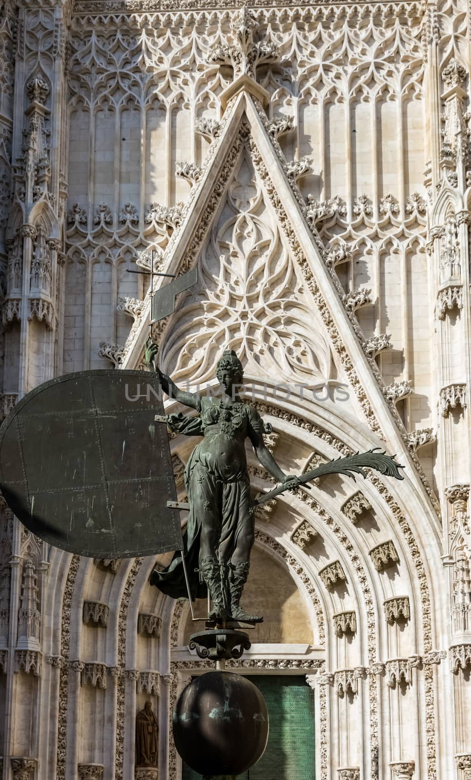 Seville, Spain - July 15, 2017: Seville is the capital of the autonomous community of Andalusia in southern Spain. Streets and sights of the city architecture.