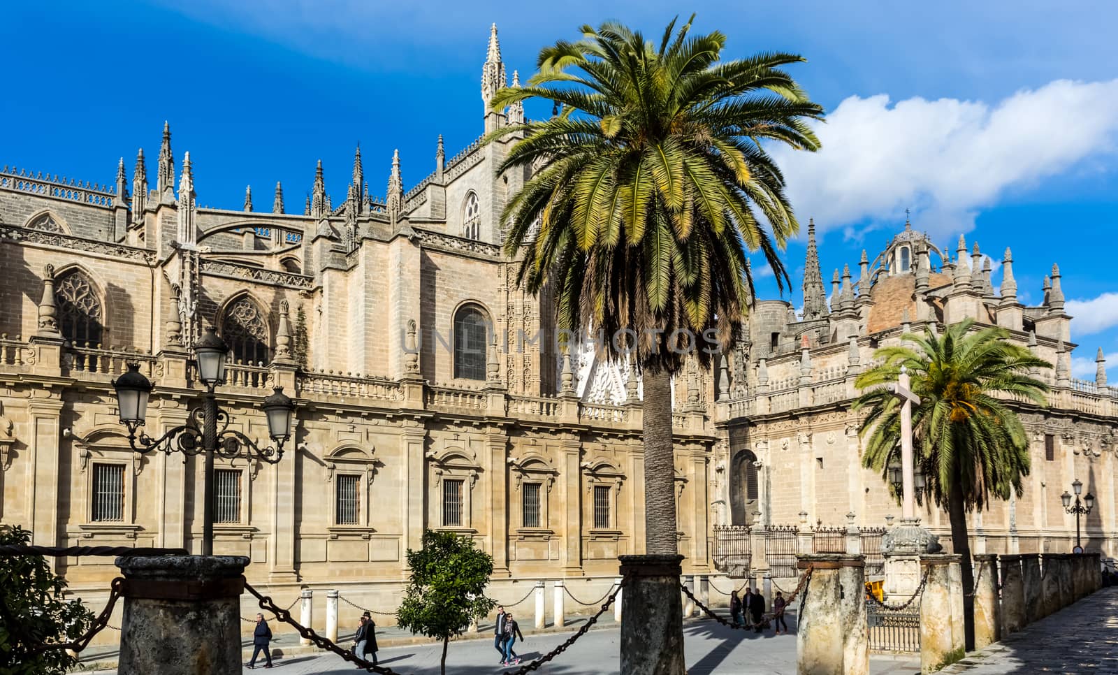 Seville, Spain - July 15, 2017: Seville is the capital of the autonomous community of Andalusia in southern Spain. Streets and sights of the city architecture.