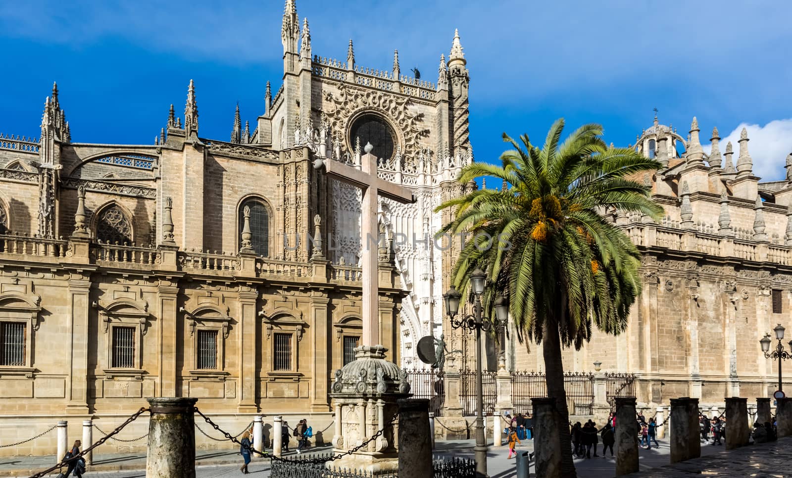 Seville, Spain - July 15, 2017: Seville is the capital of the autonomous community of Andalusia in southern Spain. Streets and sights of the city architecture.