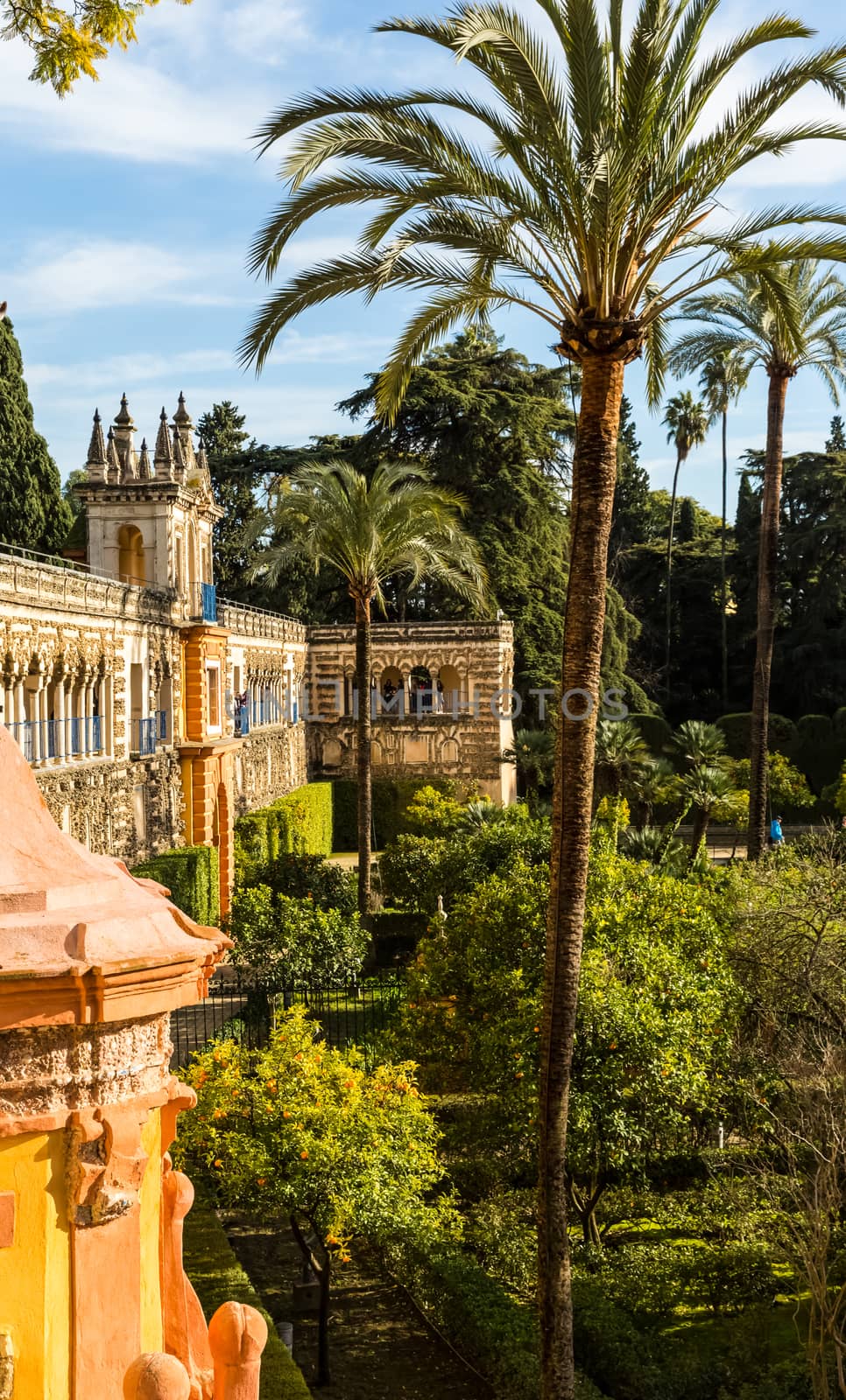 Seville, Spain - July 15, 2017: Seville is the capital of the autonomous community of Andalusia in southern Spain. Streets and sights of the city architecture.