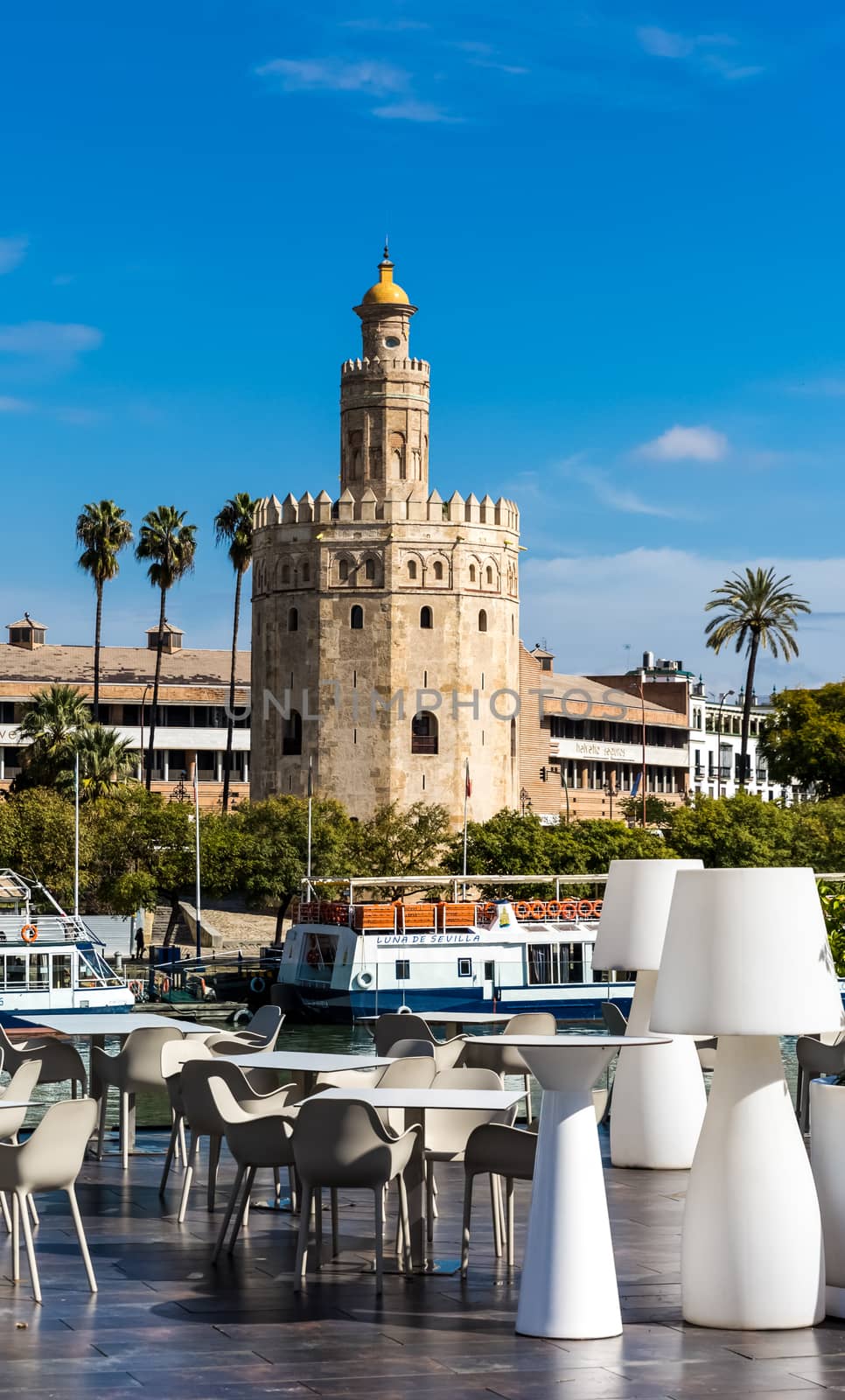 Seville, Spain - July 15, 2017: Seville is the capital of the autonomous community of Andalusia in southern Spain. Streets and sights of the city architecture.
