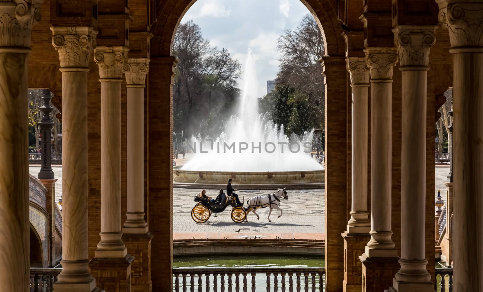Seville, Spain - July 15, 2017: Seville is the capital of the autonomous community of Andalusia in southern Spain. Streets and sights of the city architecture.