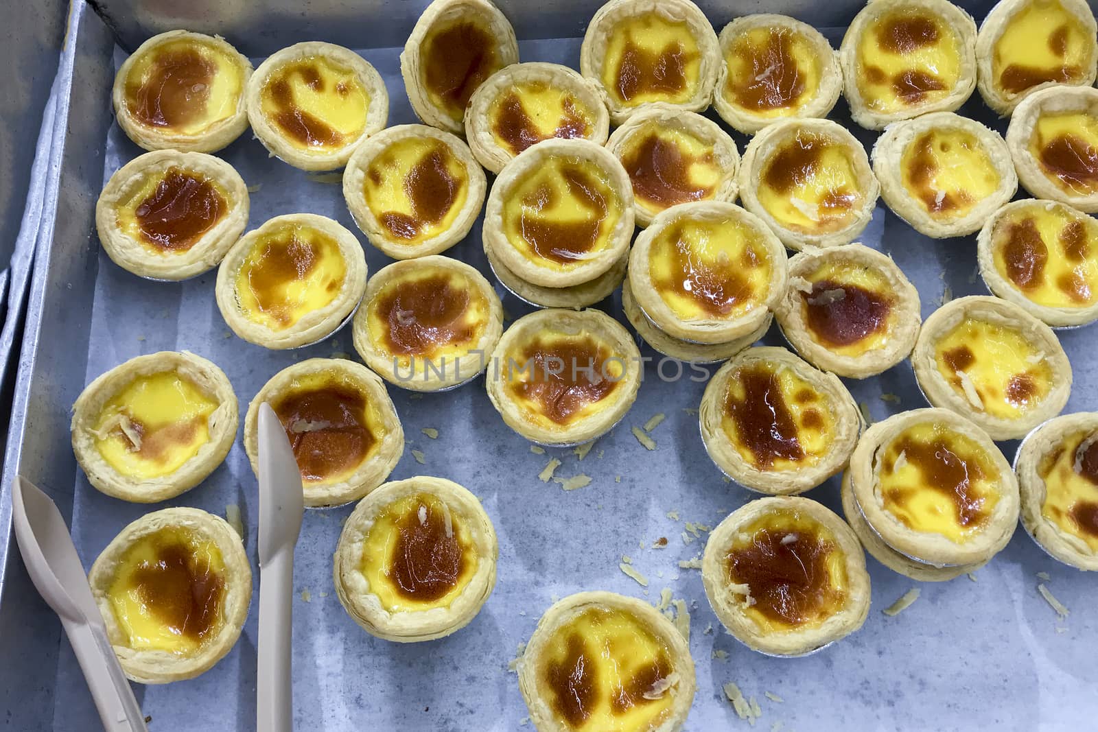 Many egg tarts and the tong gray by TakerWalker