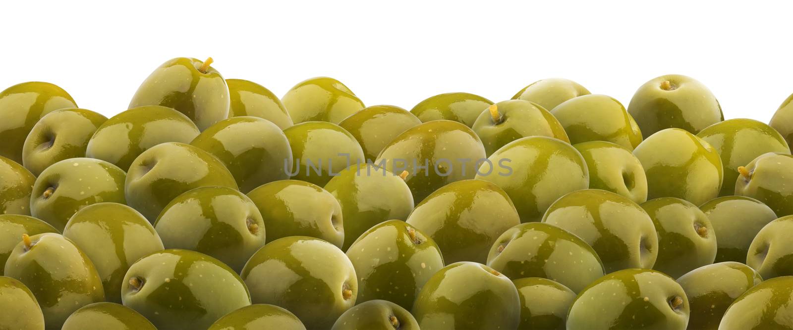 Green olives seamless pattern. Isolated on white background by xamtiw