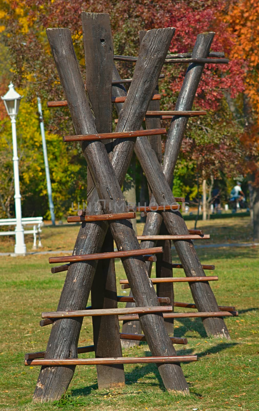 wooden children climbing toy in public park