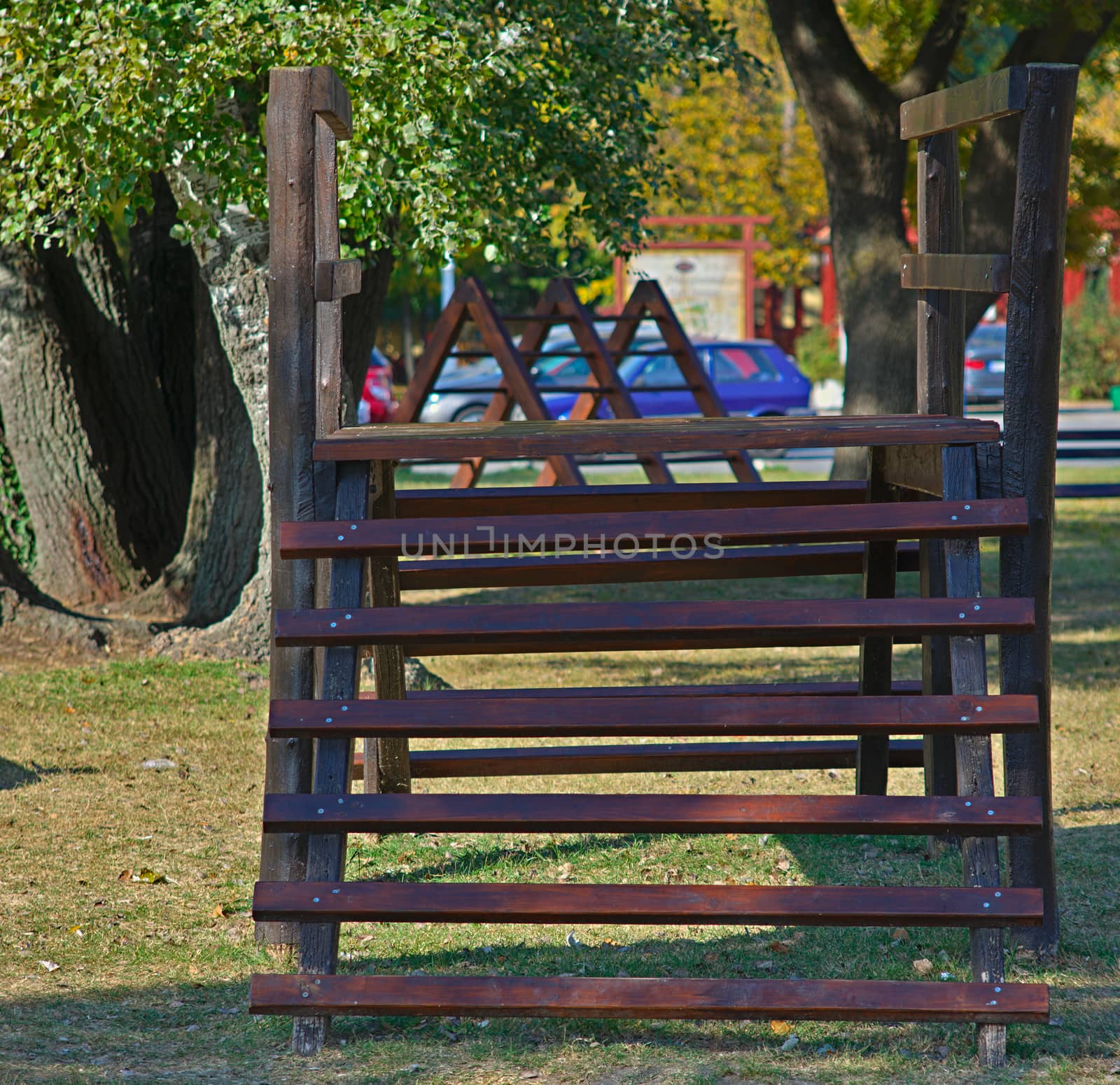 wooden children climbing toy in public park
