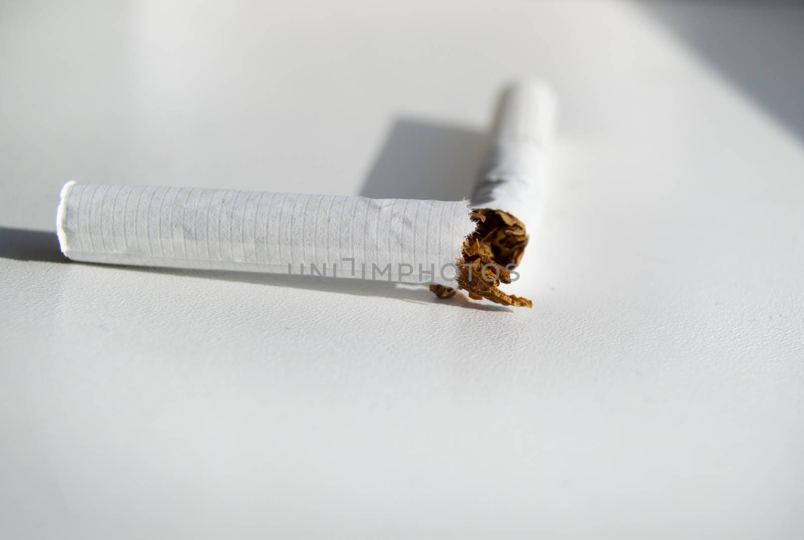 Broken cigarette on white background, Smoking cessation concept, minimalism style, selective focus by claire_lucia