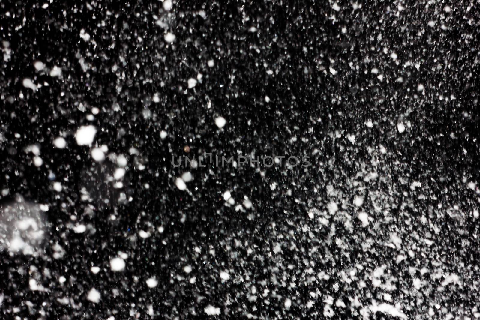 white snow falls on the black sky. Snowstorm on a black background. In isolation. heavy snowfall.  drifts. severe winter.the texture is heavy snowfall on a black background