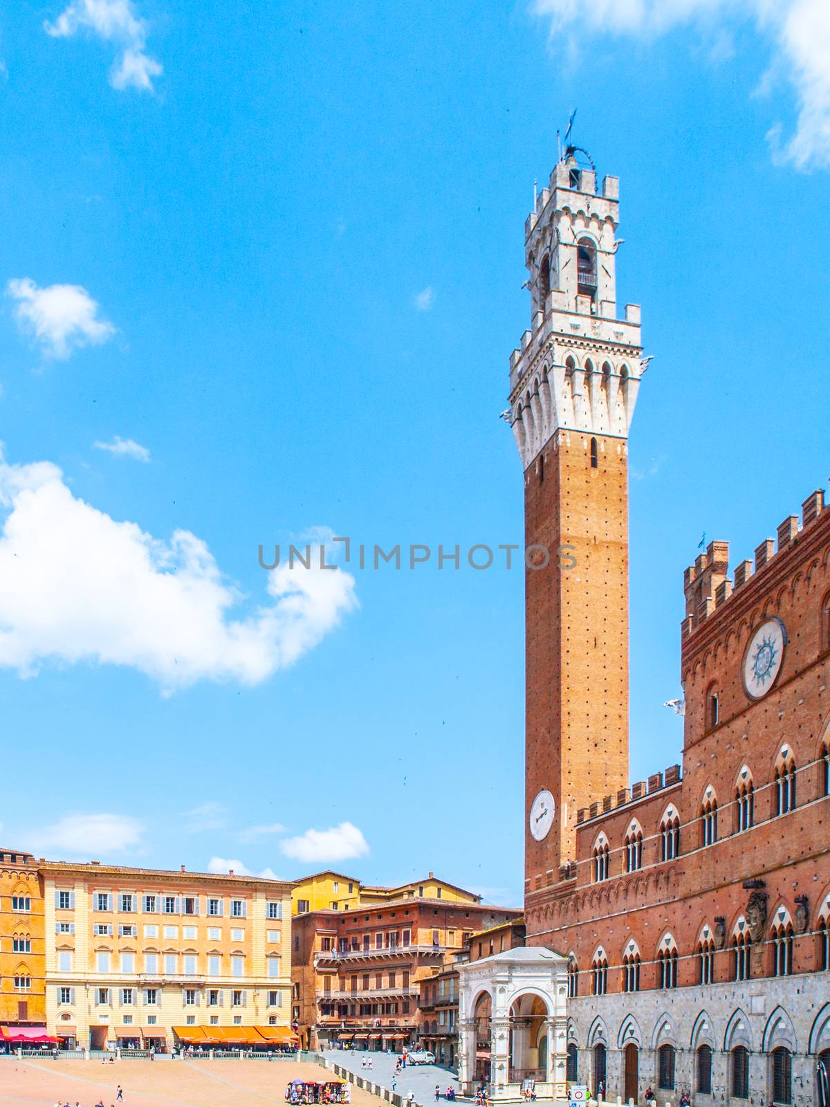 Bell tower, Torre del Mangia, of the Town Hall, Palazzo Pubblico, at the Piazza del Campo, Siena, Italy by pyty