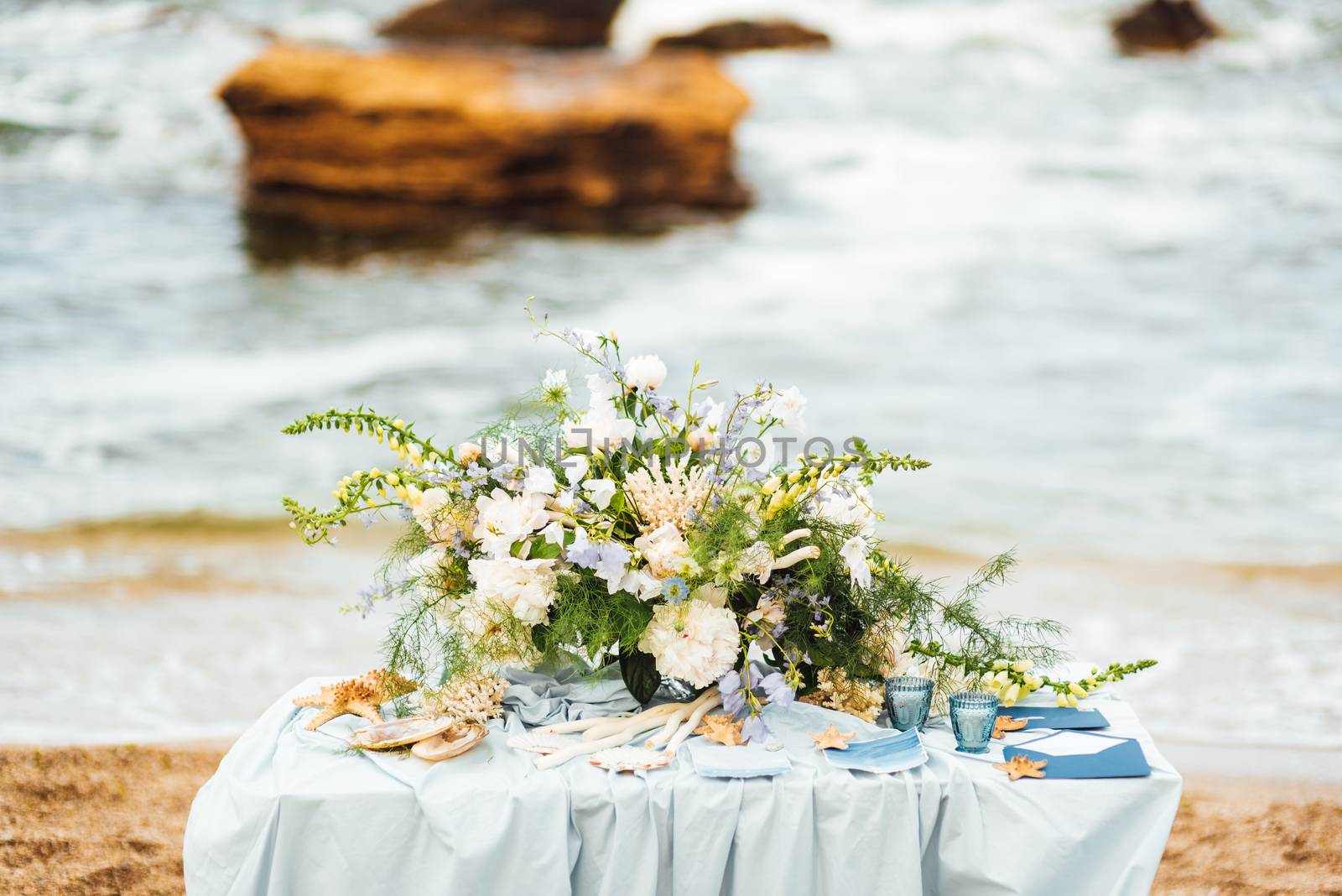 wedding ceremony area on the sandy beach by Andreua