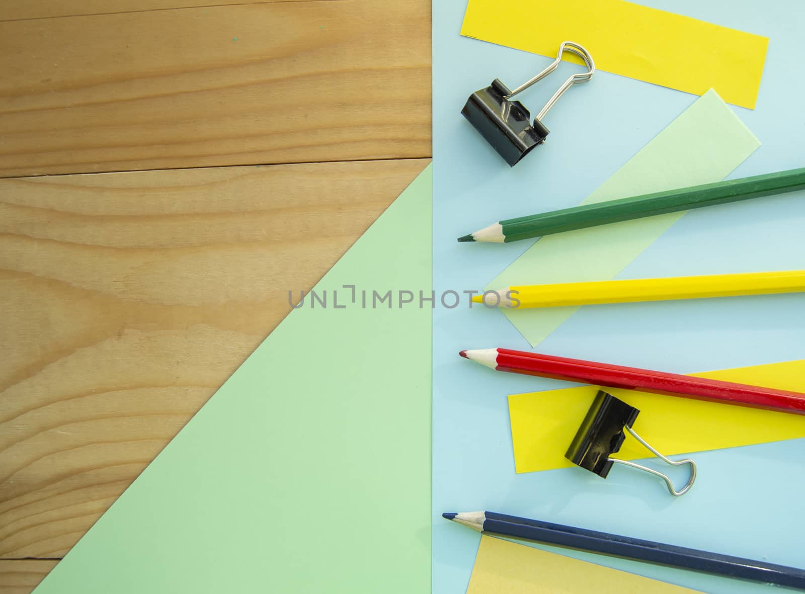 Blank space for text and stationery on wooden background. The layout for the design, flat lay.