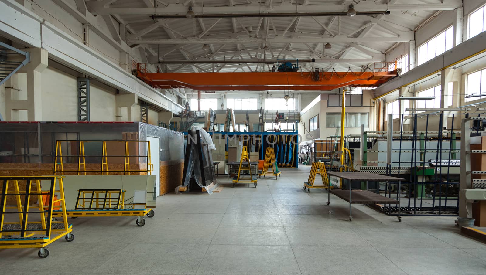 The interior of a large glass and mirror cutting factory