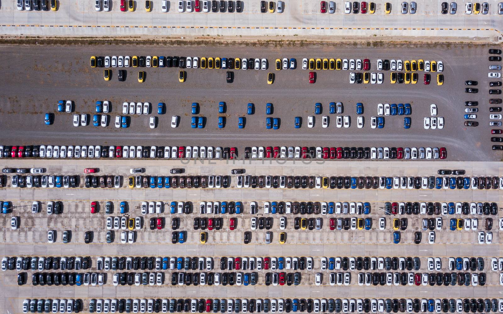 aerial view of new cars parking for import and export by antpkr