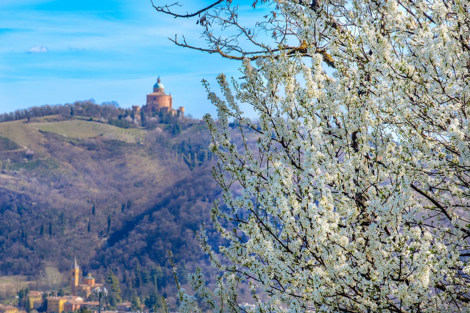 Santuario San Luca A Bologna or Sanctuary of Saint Luke in Bologna - view of the Colli Bolognesi area in spring