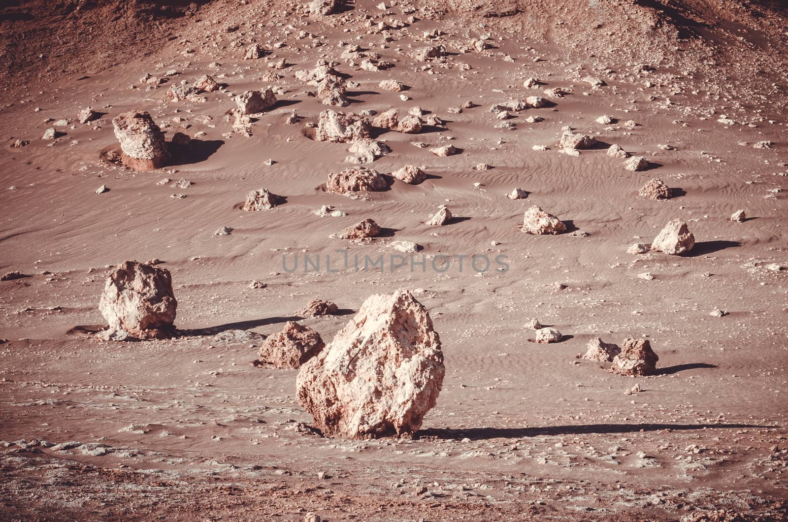 Rocks standing on the desert hills in Atacama desert, Chile by mikelju