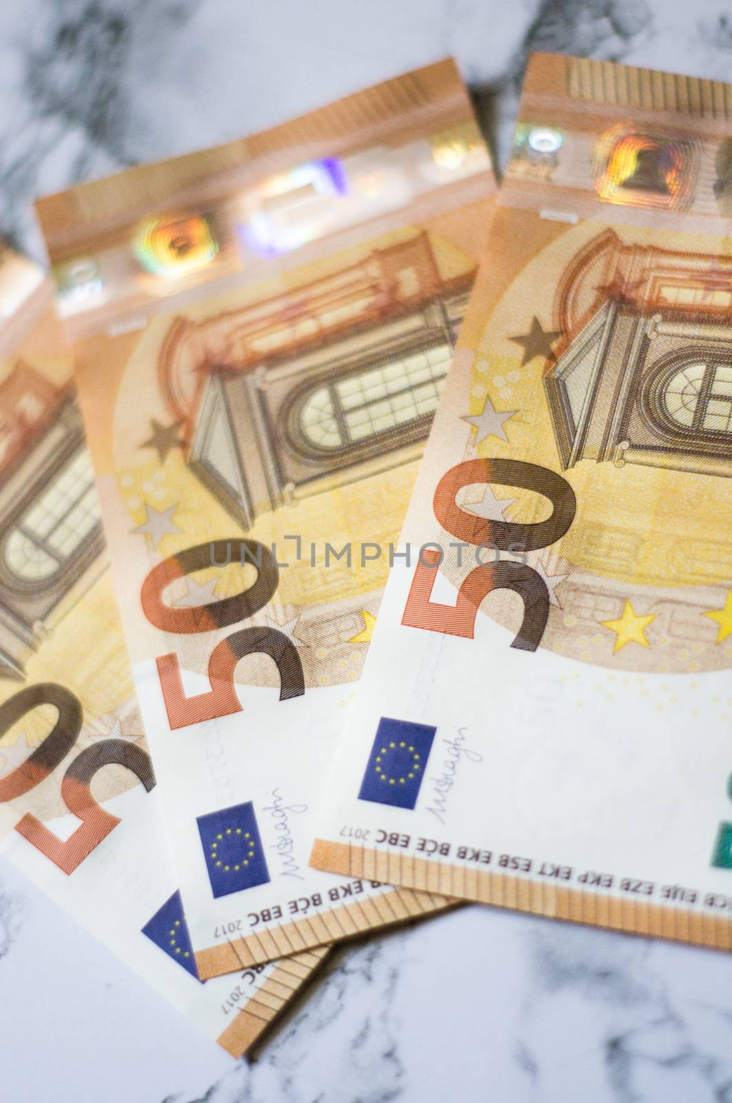 50 euro banknote close-up on marbel background